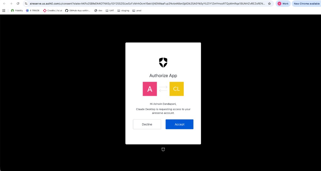 AI Reserve authorization page asking to authorize Claude Desktop